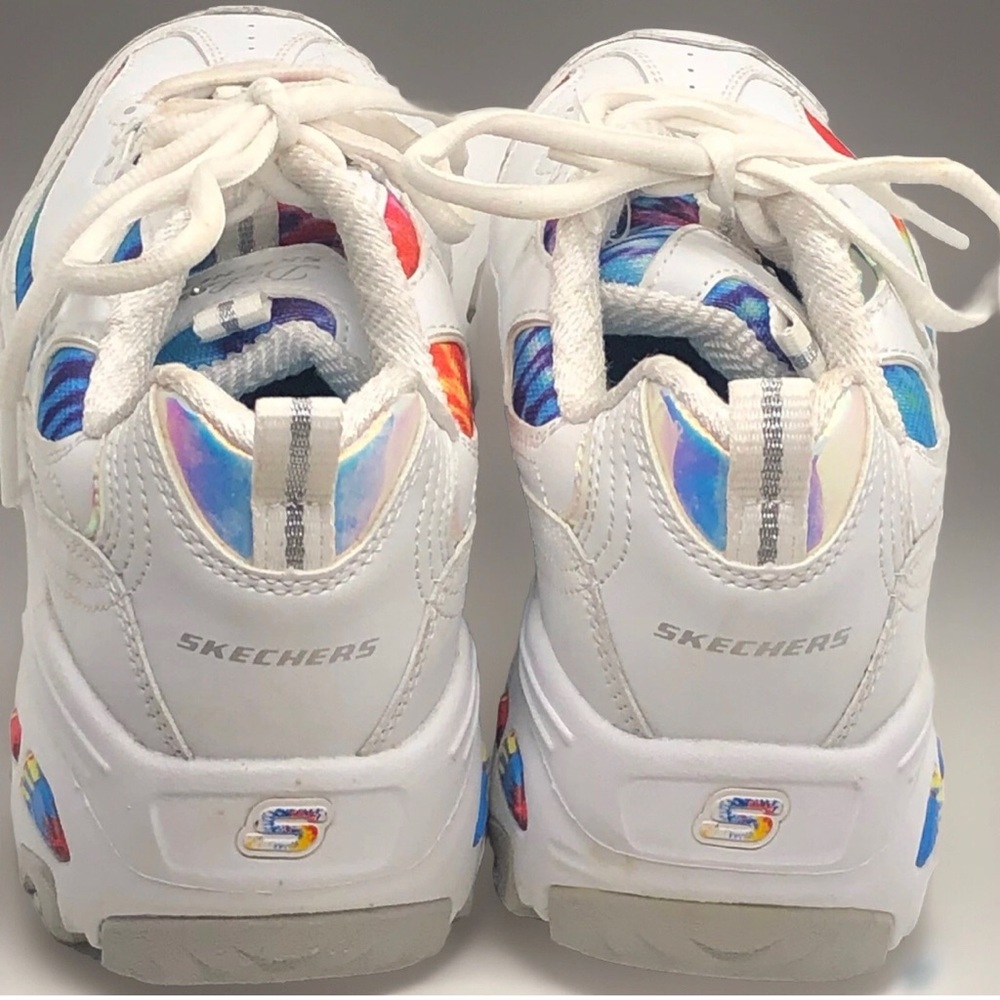 Skechers D'Lites Shoes Women’s SZ 6 Leather White Sneaker Chunky Colorful Fiesta - Picture 6 of 10